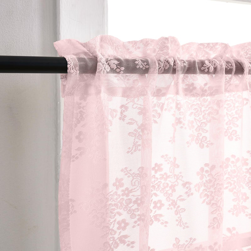 YJ YANJUN Pink Bathroom Window Curtain Short Princess Curtains for Little Girls Room Half Curtains for Windows Tier Voile Cafe Curtain 30 Inch Length for Kitchen Bedroom Rod Pocket Pink Boho Decor - Image 2